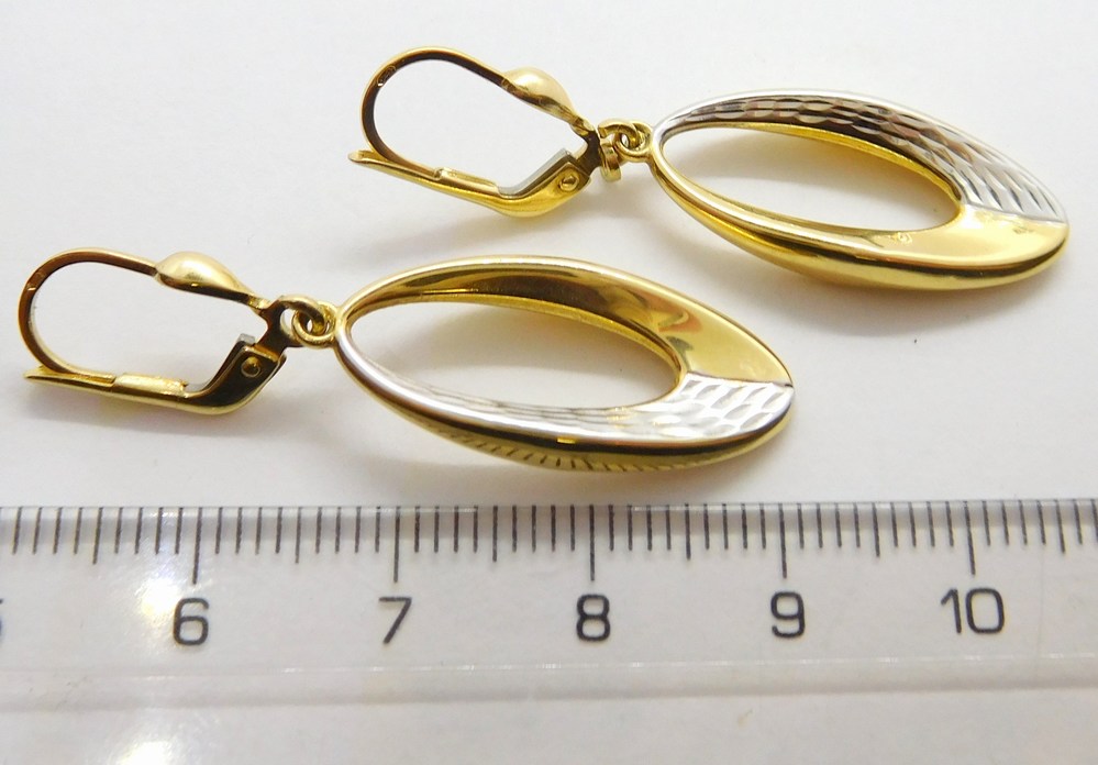 Klenoty Budín Dámské visací gravírované náušnice z bílého a žlutého zlata 585/3,17gr HK2134