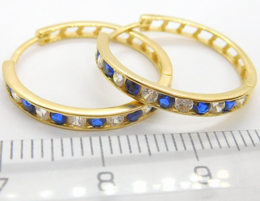 Klenoty Budín Velké zlaté kruhy náušnice se zirkony a modrými safíry 585/2,48gr HK2165