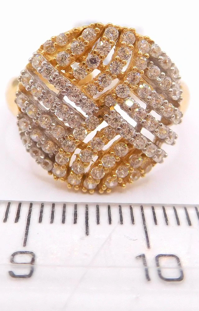 Klenoty Budín Luxusní obrovský zlatý dámský prsten posetý zirkony 80 ks 585/4,04gr vel.54 H237  