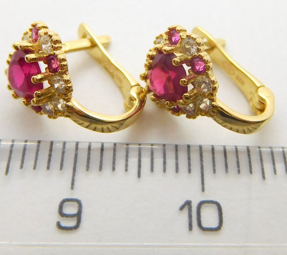 Klenoty Budín Dívčí zlaté náušnice se zirkony a rubíny 585/1,46gr HK2181