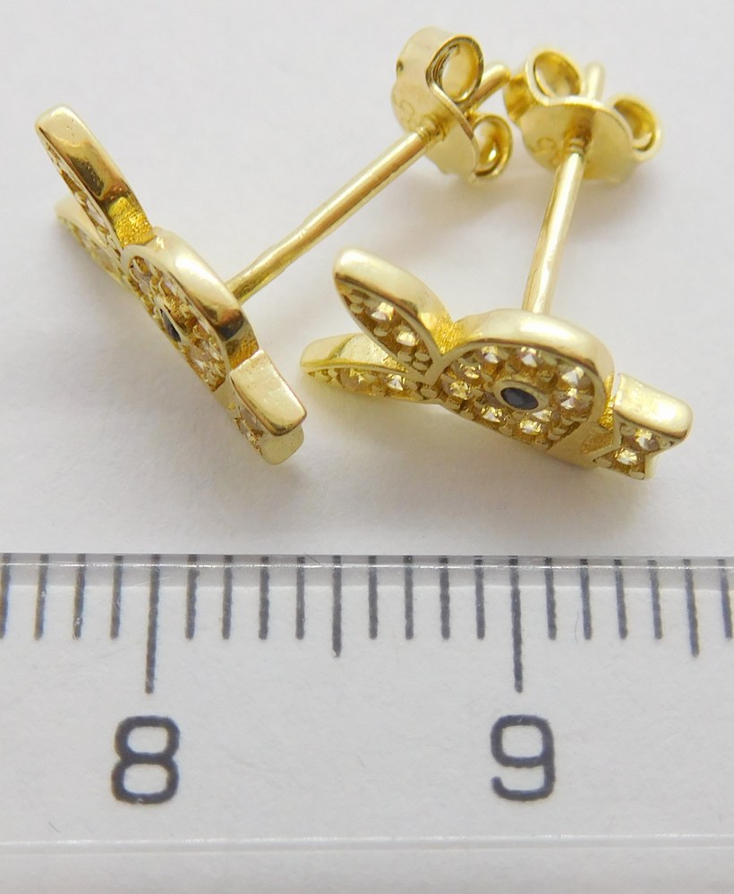 Klenoty Budín Dámské zlaté náušnice se zirkony zajíčci playboy 585/1,33gr GLEYV-01785