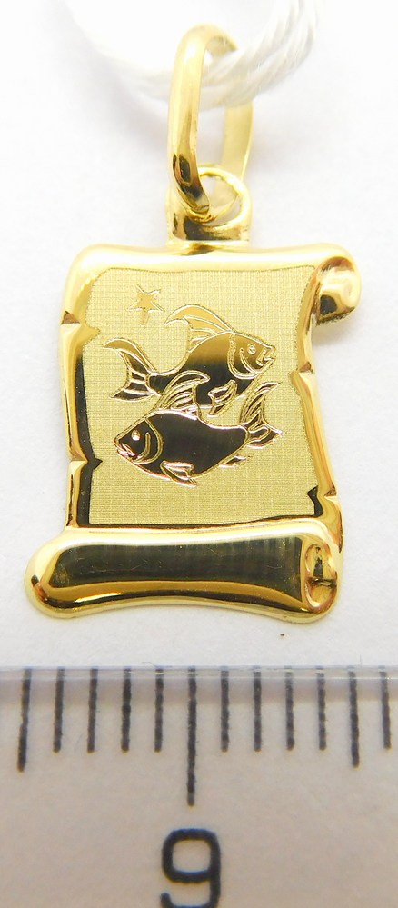 Klenoty Budín Zlatý přívěsek na pergamenu s gravírováním - znamení RYBY 585/0,34gr GUPYN-43011