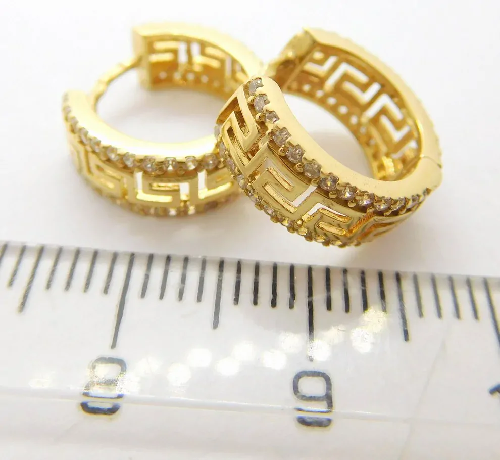 Klenoty Budín Dámské kruhové zlaté náušnice se zirkony - řecký vzor 585/2,87gr HK2243