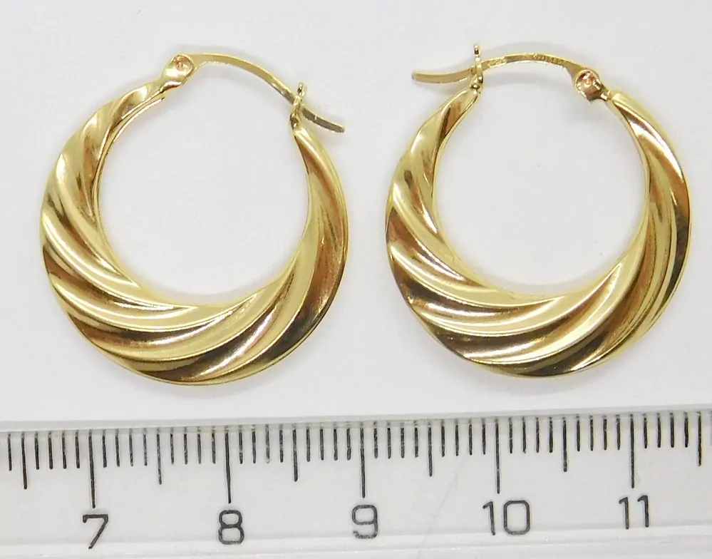 Klenoty Budín Mohutné zlaté gravírované náušnice kruhy 585/1,27gr HK2273