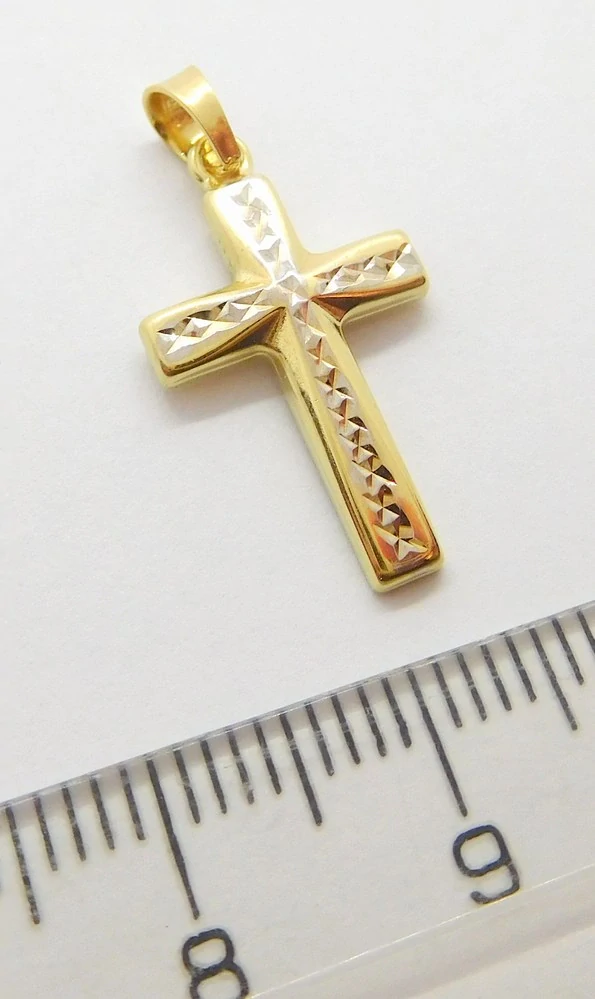 Klenoty Budín Dámský zlatý gravírovaný přívěsek křížek z bílého a žlutého zlata 585/0,66gr 02176