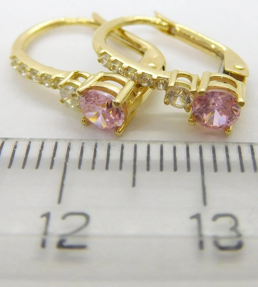 Klenoty Budín Dámské zlaté náušnice s růžovými růženíny a zirkony 585/1,89gr HK2279