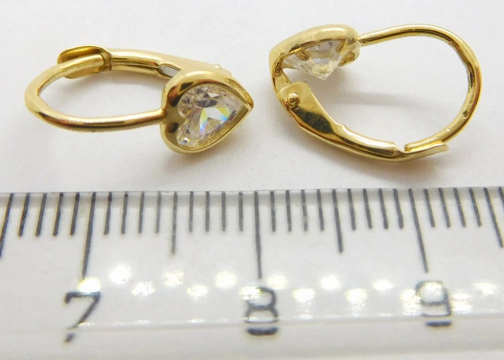 Klenoty Budín Dívčí zlaté srdíčkové náušnice se zirkony na patent 585/1,44gr ZE0565XJ81-4400