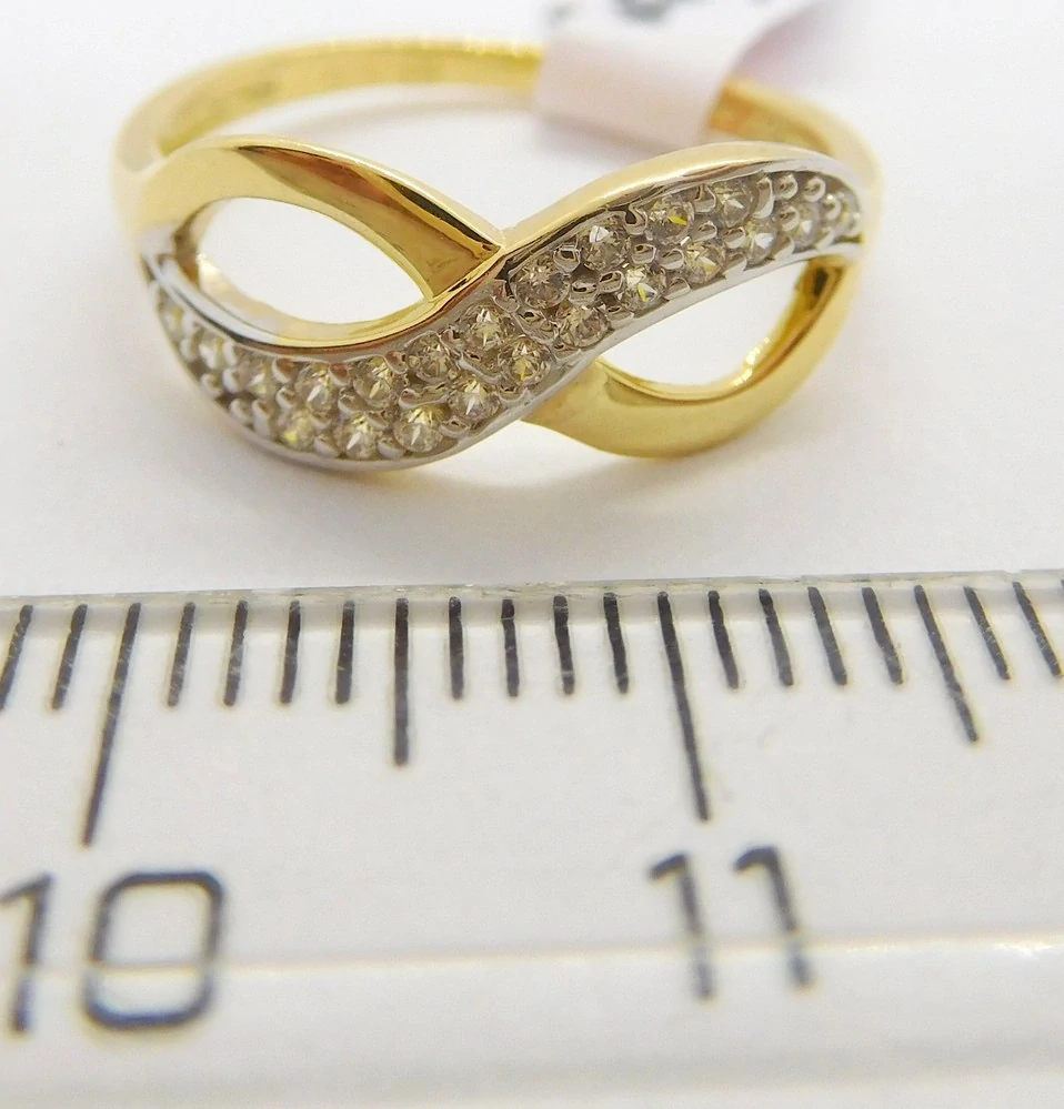 Klenoty Budín Dámský prsten ze žlutého zlata se zirkony nekonečno 585/1,82gr vel. 52 HK1174