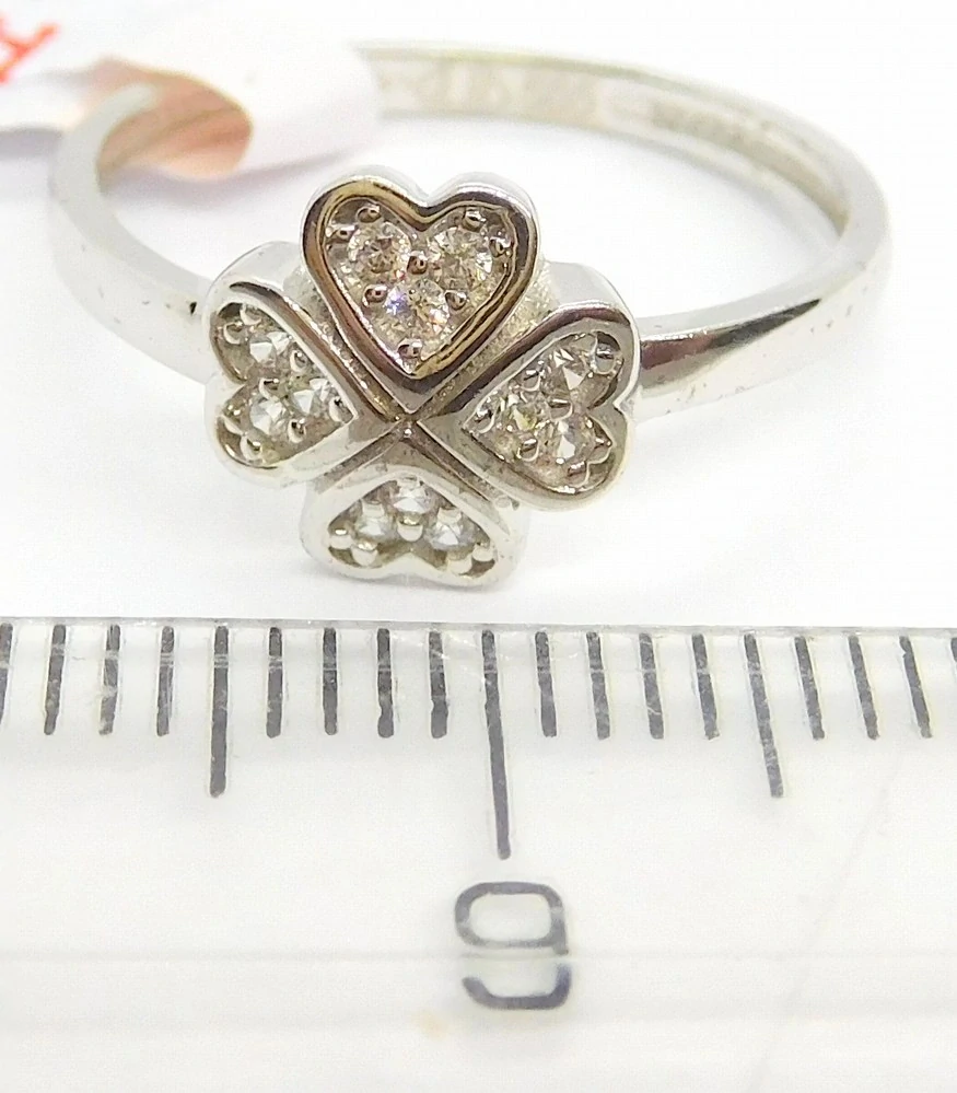 Klenoty Budín Dámský prsten z bílého zlata se zirkony čtyřlístek ze srdíček 585/1,63gr vel. 52 HK1158