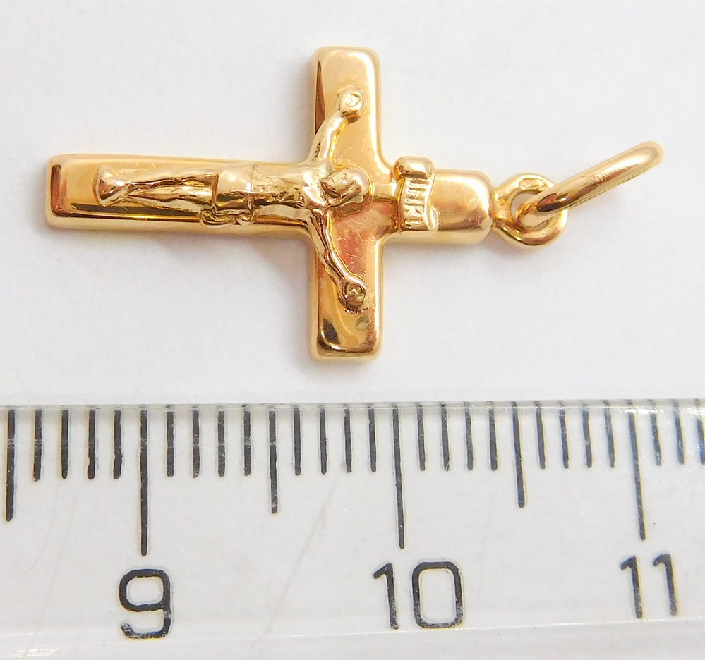 Klenoty Budín Mohutný zlatý přívěsek z růžového zlata křížek s Kristem 585/1,03gr 01217