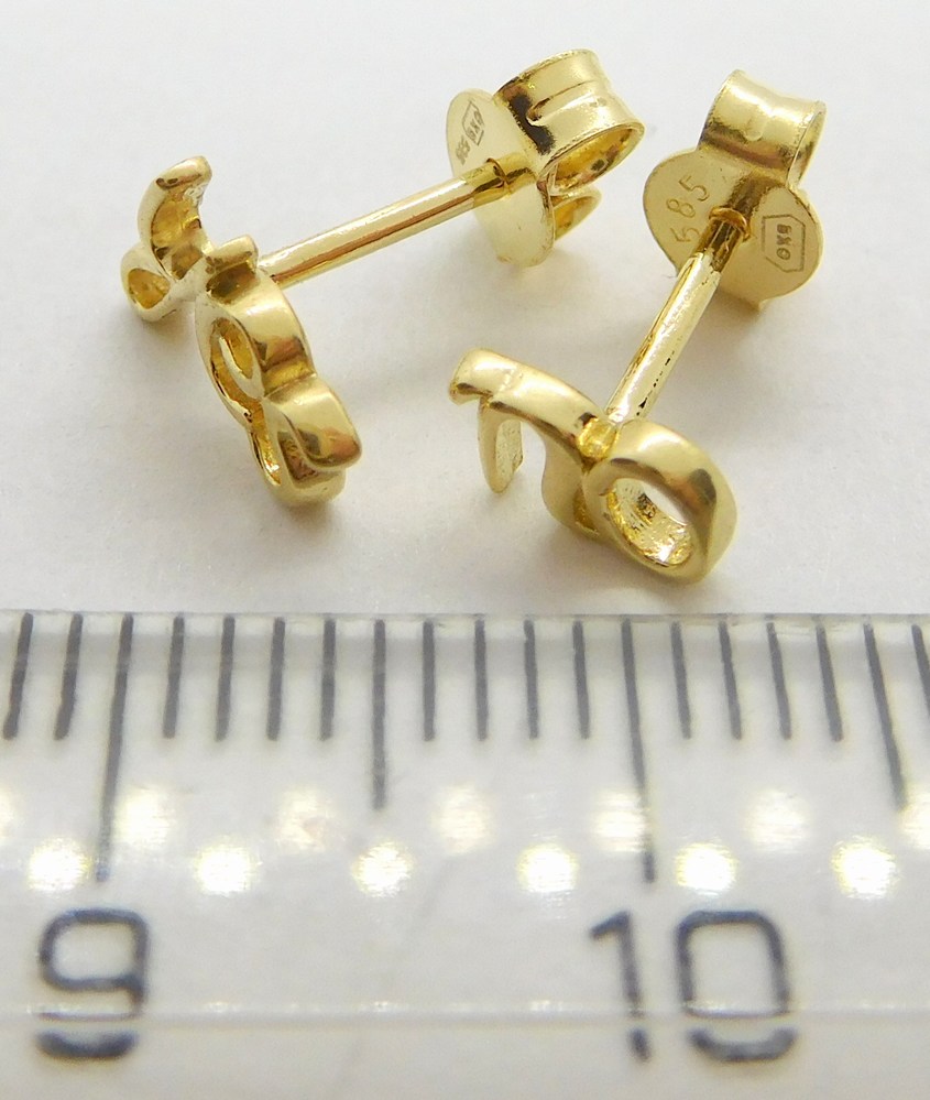 Klenoty Budín Dámské zlaté peckové náušnice na puzetku YES and NO 585/0,94gr 03245