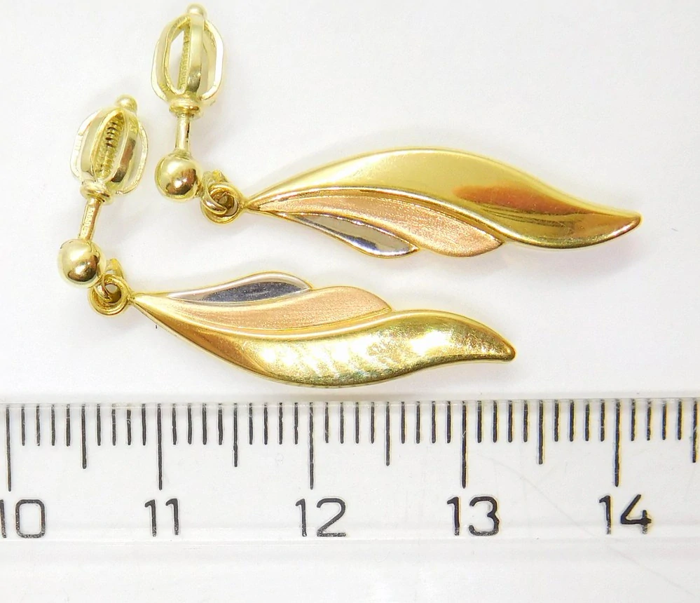 Klenoty Budín Dámské visací náušnice ze tří barev zlata na šroubek 585/2,19gr HK2311