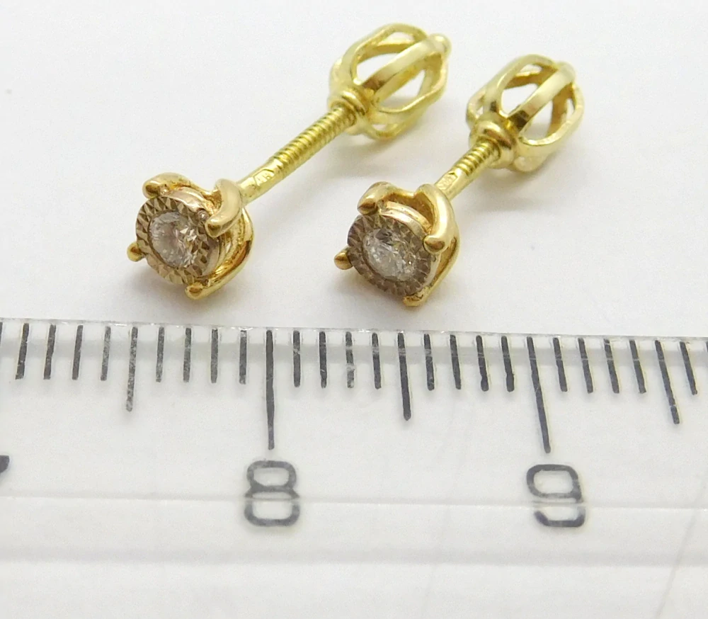 Klenoty Budín Dámské peckové zlaté náušnice s diamanty na šroubek 585/1,10gr 0,12ct HKD37