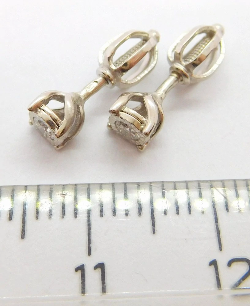 Klenoty Budín Dámské peckové zlaté náušnice s diamanty na šroubek z bílého zlata 585/1,03gr 2x0,12ct HKD36