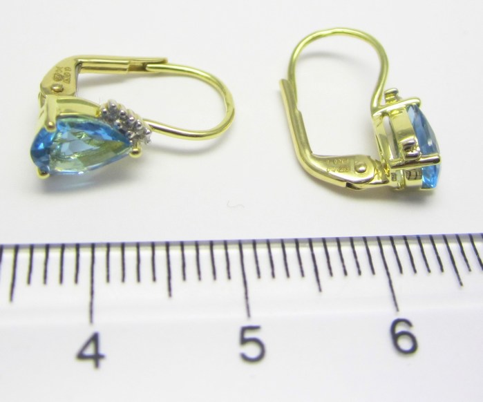 Luxusní zlaté diamantové náušnice s pravými modrými topazy 585/1,60g 3830062 