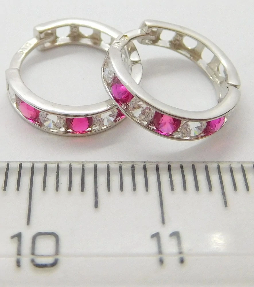 Klenoty Budín Dámské zlaté kruhové náušnice s červenými rubíny z bílého zlata 13mm 585/1,22gr 15991