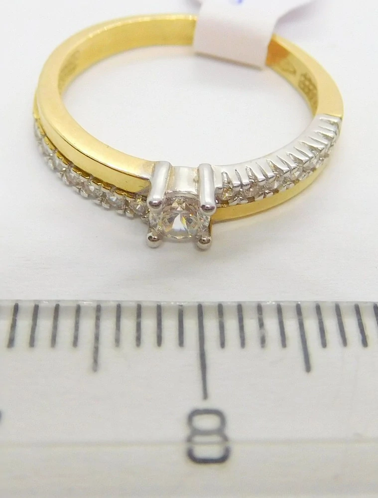 Klenoty Budín Dámský zásnubní zlatý prsten se zirkonem z bílého a žlutého AU 585/2,00gr vel. 50 HK1227