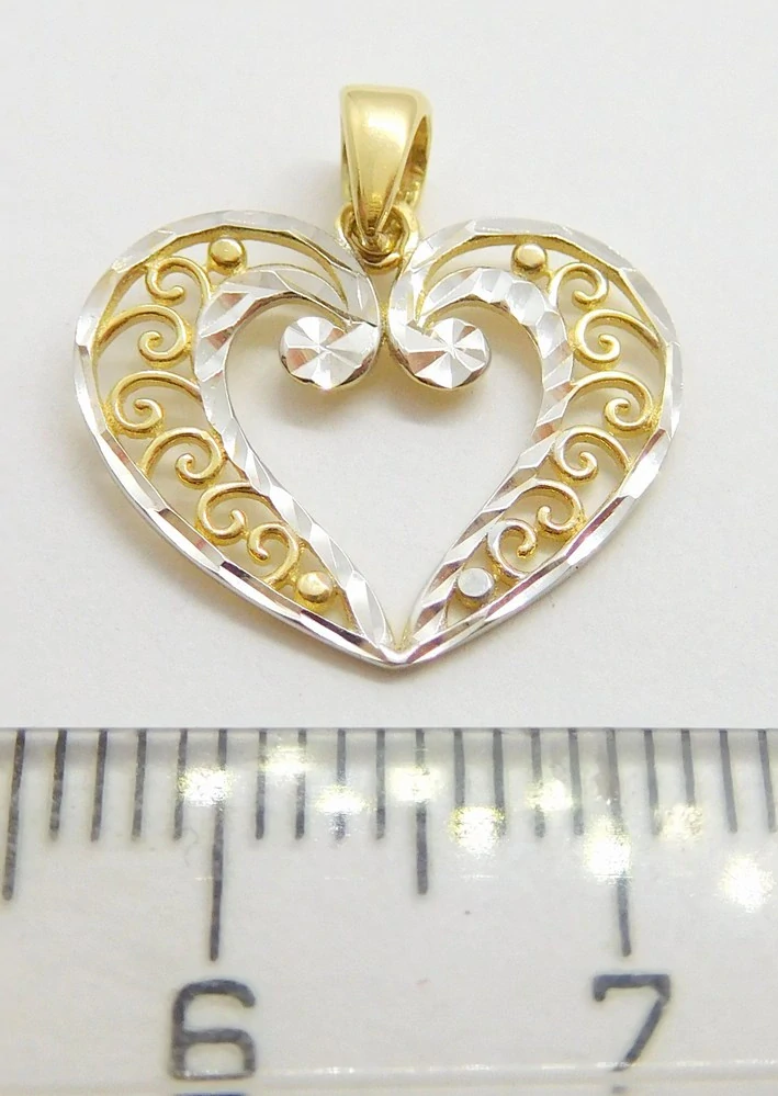 Klenoty Budín Dámský zlatý přívěsek z bílého a žlutého zlata s gravírováním srdce 585/0,77gr 02376