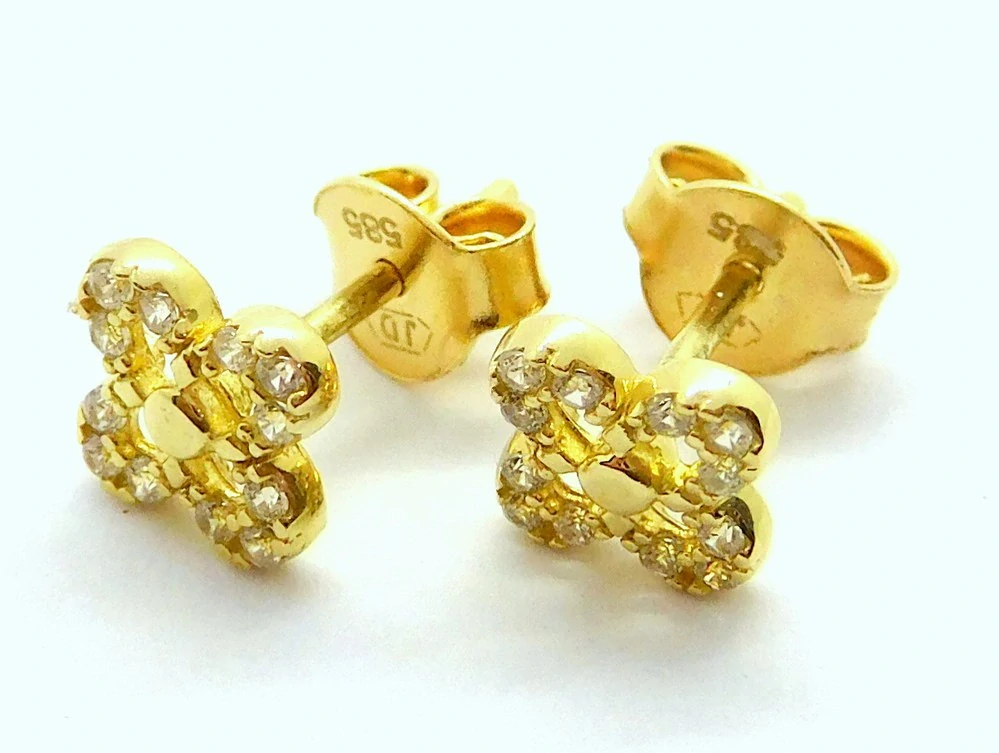 Klenoty Budín Dámské peckové zlaté náušnice na puzetku se zirkony 585/1,04gr HK2361