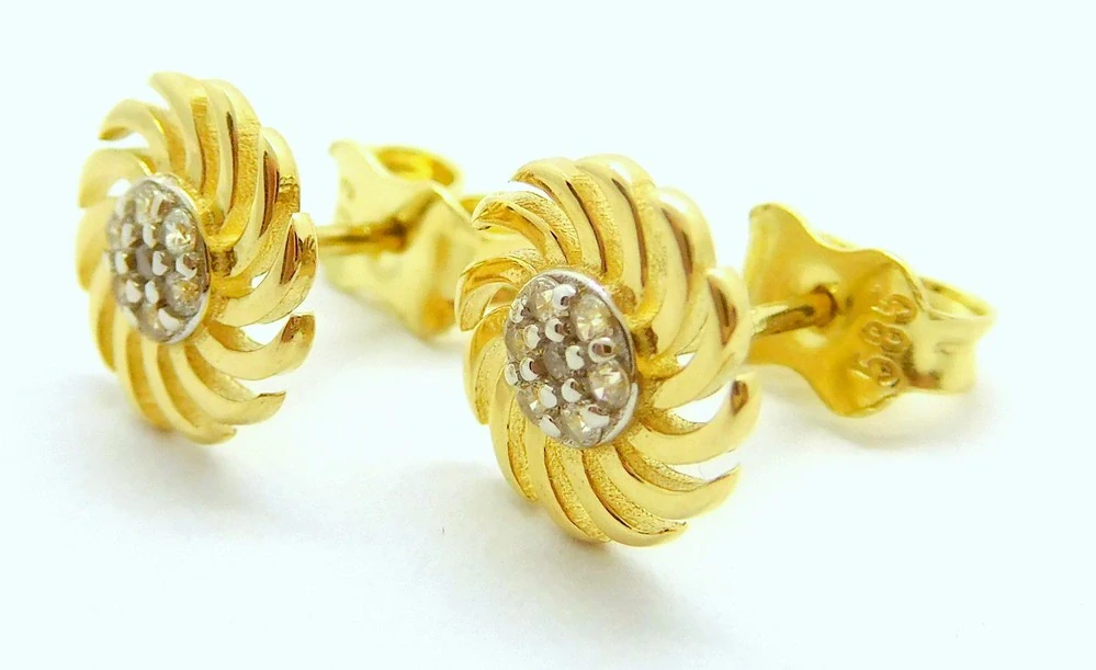 Klenoty Budín Dámské peckové zlaté náušnice na puzetku se zirkony 585/1,34gr HK2358