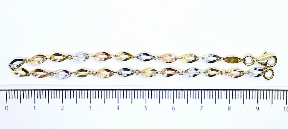 Klenoty Budín Dámský pevný zlatý náramek ze tří barev zlata 19,50cm 585/1,86gr HK7134