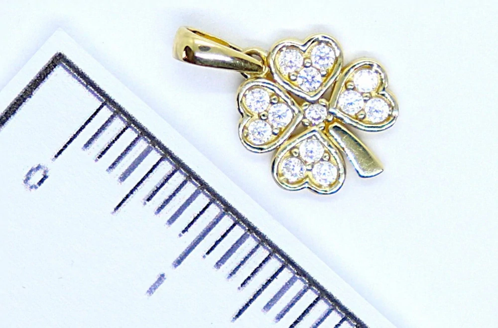 Klenoty Budín Dámský zlatý přívěsek ze žlutého zlata se zirkony čtyřlístek pro štěstí 585/0,85gr HK3242