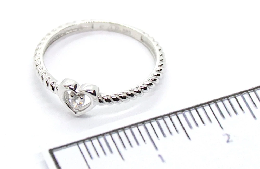 Klenoty Budín Dámský zásnubní srdíčkový prsten z bílého zlata se zirkonem 585/1,15gr vel. 50 HK1252