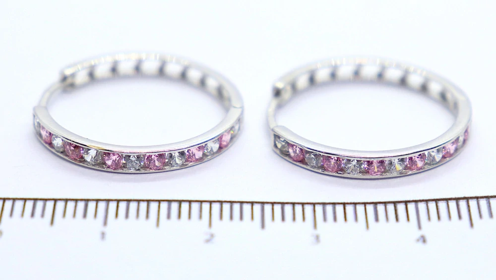 Klenoty Budín Velké dámské kruhové zlaté náušnice z bílého zlata se zirkony a růženíny 585/2,59gr HK2407