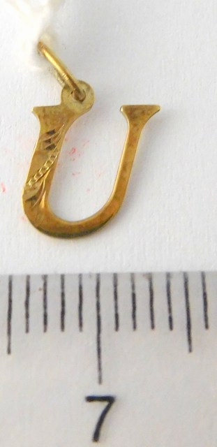 Klenoty Budín Zlatý přívěsek - zlaté gravírované písmenko "U" s jedním zirkonem 585/0,24g F998