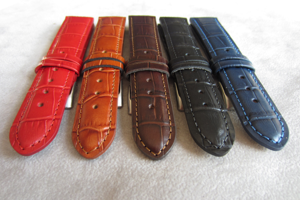 Černý prošitý řemínek LAVVU CROCO z luxusní kuže Top Grain - 22mm LSIUB22