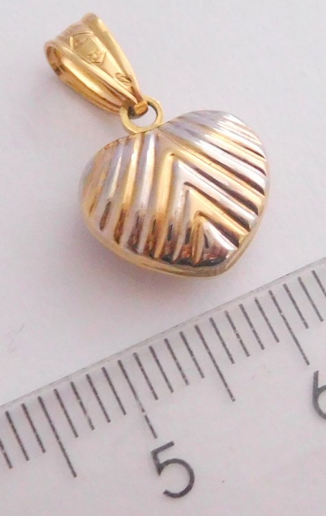 Klenoty Budín Zlaté velké duté srdíčko z bílého a žlutého zlata s gravírováním 585/0,87gr H714