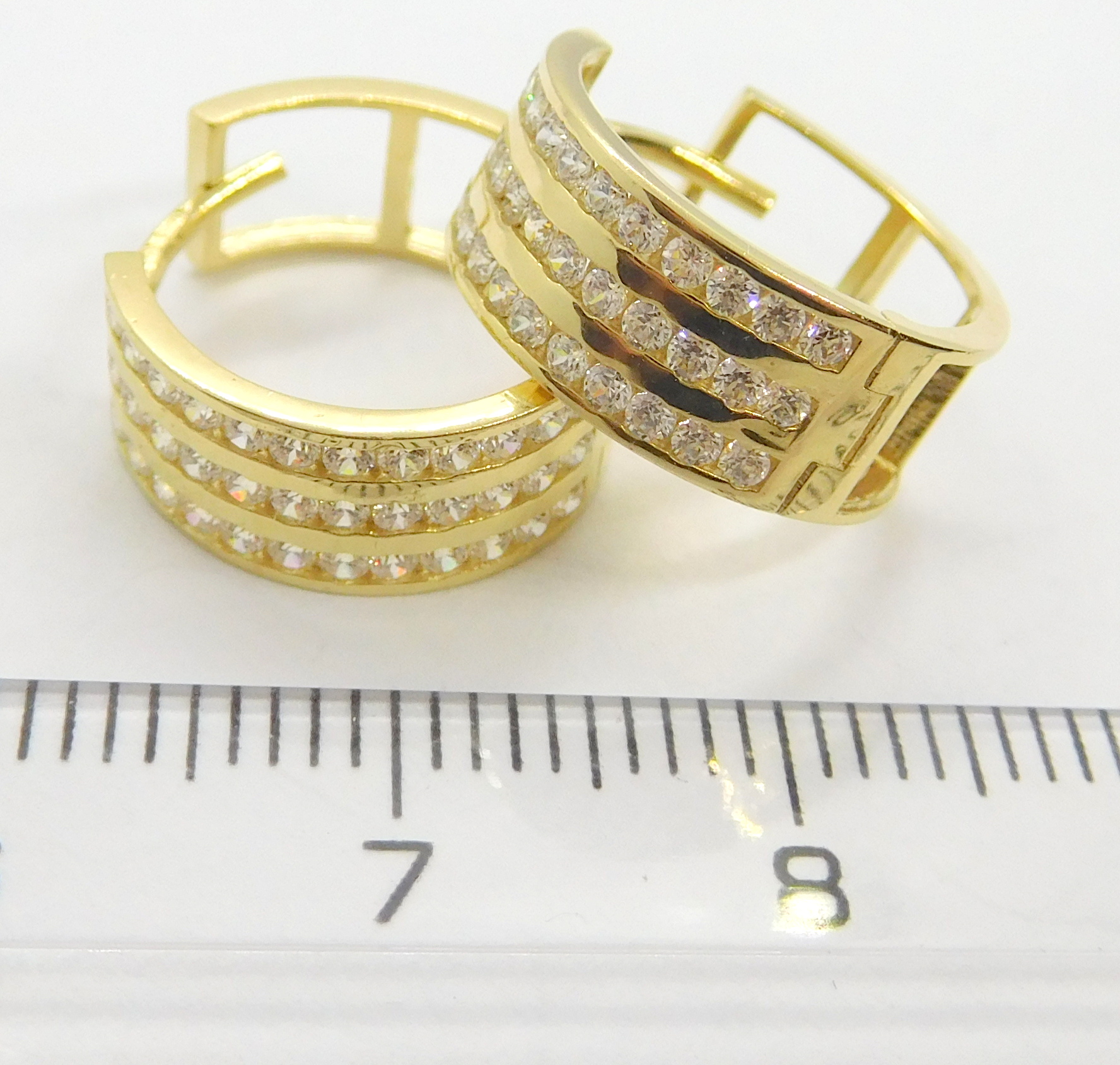 Klenoty Budín Dámské zlaté kruhy se zirkony (celozlaté 3řady) 585/2,91gr HK2023