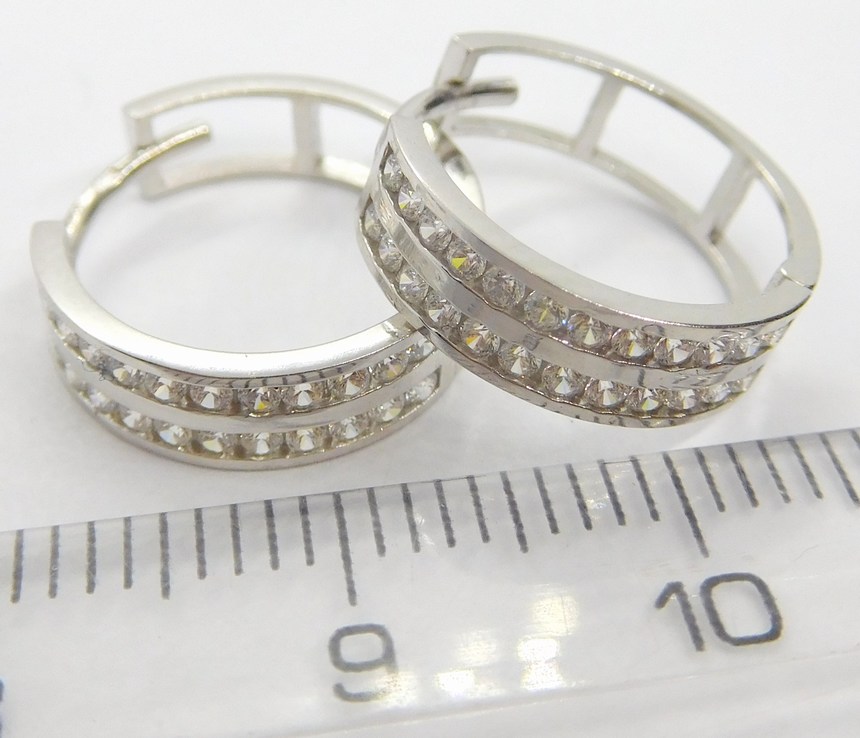 Klenoty Budín Dámské zlaté náušnice - kruhy poseté zirkony dvě řady 585/2,21gr HK2117