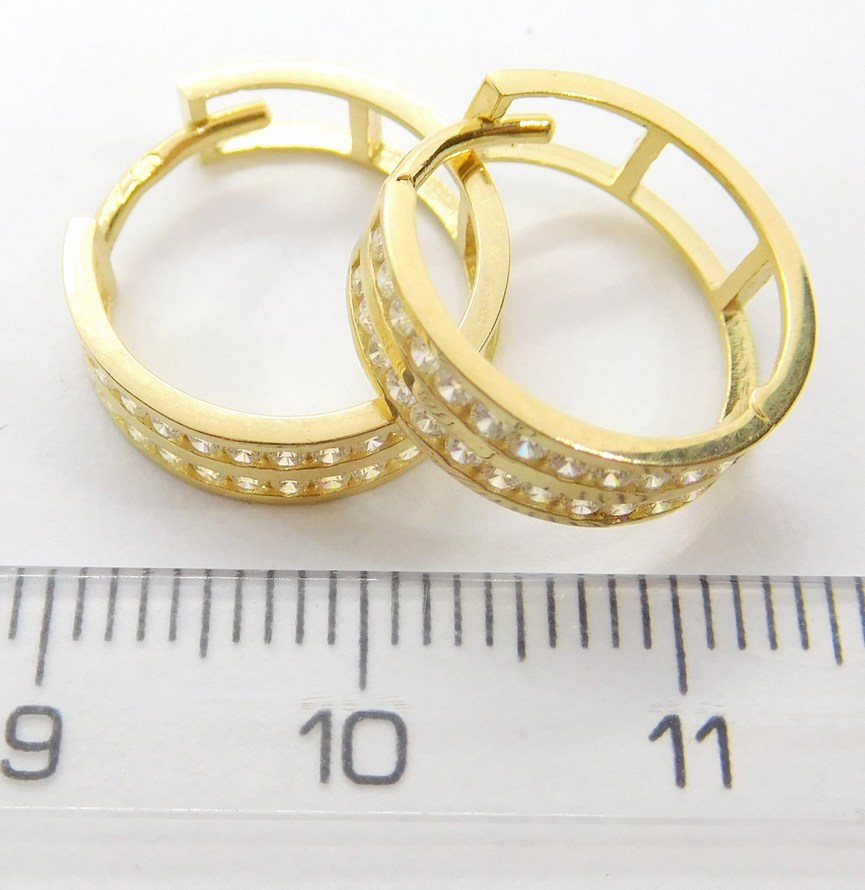 Klenoty Budín Dámské zlaté náušnice - kruhy poseté zirkony dvě řady 585/1,74gr HK2408