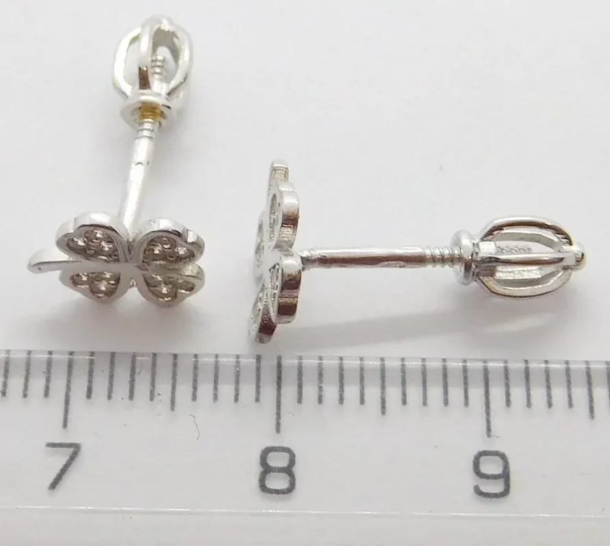 Klenoty Budín Dámské zlaté pecičky čtyřlístek se zirkony bílé zlato 585/1,39gr HK2091