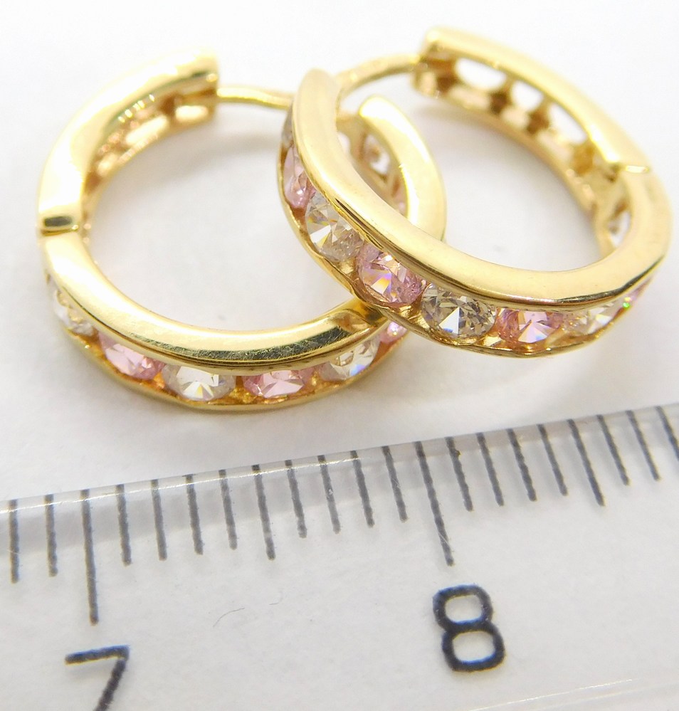 Klenoty Budín Dámské zlaté kruhové náušnice se zirkony a růženíny 585/1,67gr HK2129