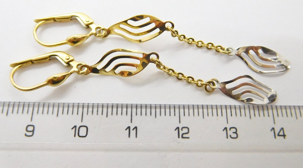 Klenoty Budín Dámské visací gravírované náušnice z bílého a žlutého zlata 585/1,95gr HK2133