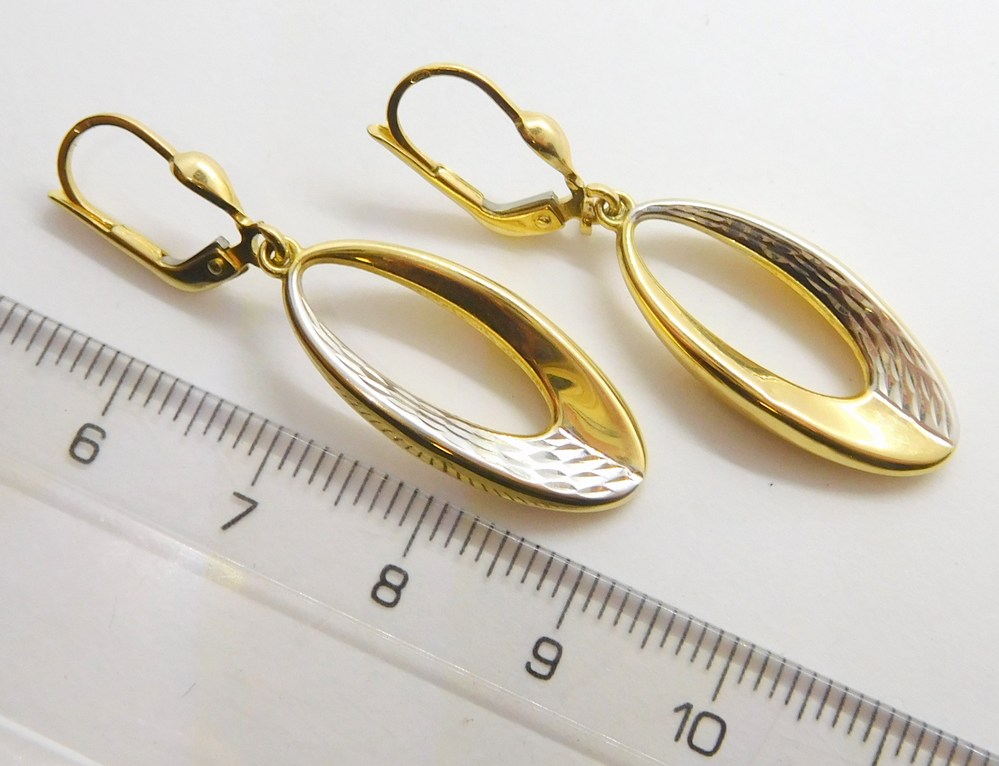 Klenoty Budín Dámské visací gravírované náušnice z bílého a žlutého zlata 585/3,17gr HK2134