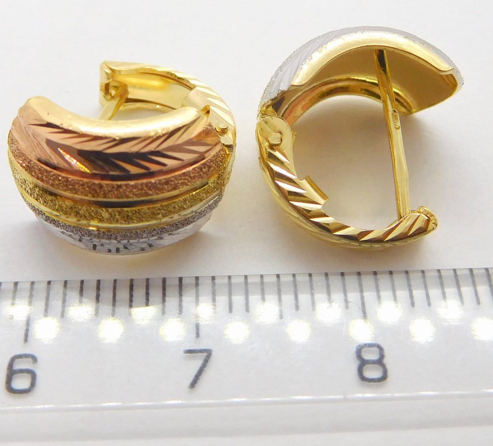 Klenoty Budín Mohutné gravírované zlaté náušnice z bílého, žlutého a růžového zlata 585/3,18gr HK2171
