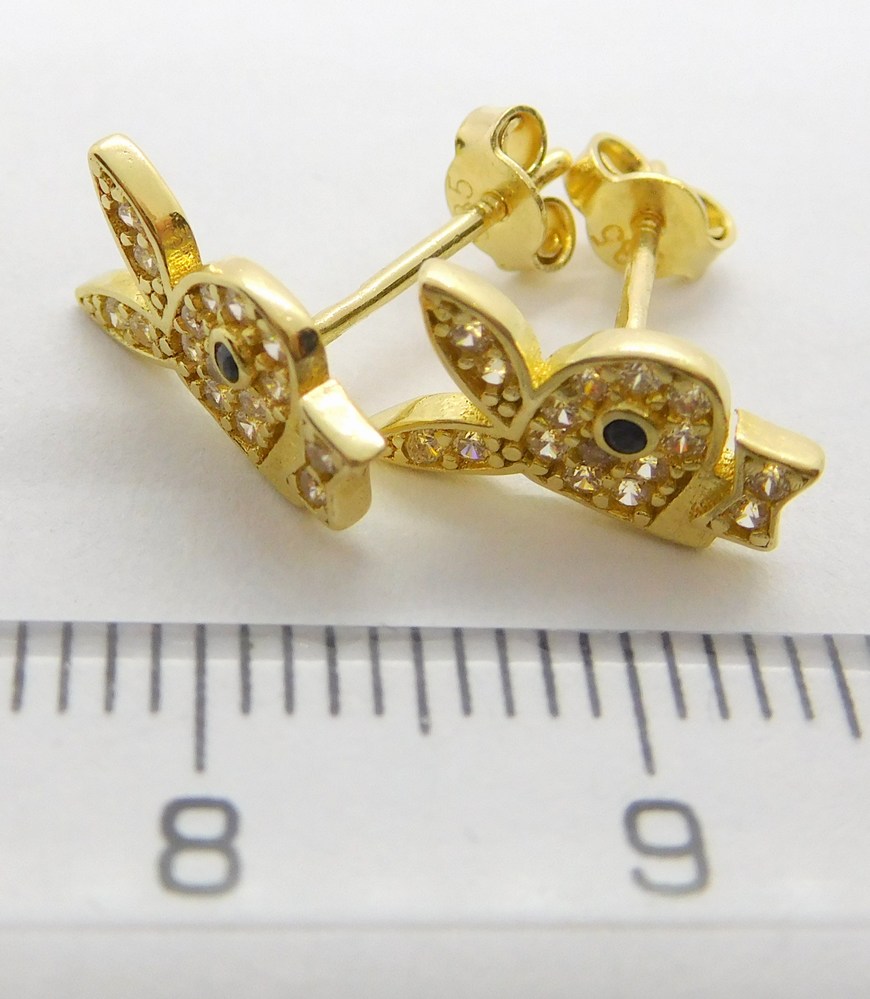 Klenoty Budín Dámské zlaté náušnice se zirkony zajíčci playboy 585/1,33gr GLEYV-01785