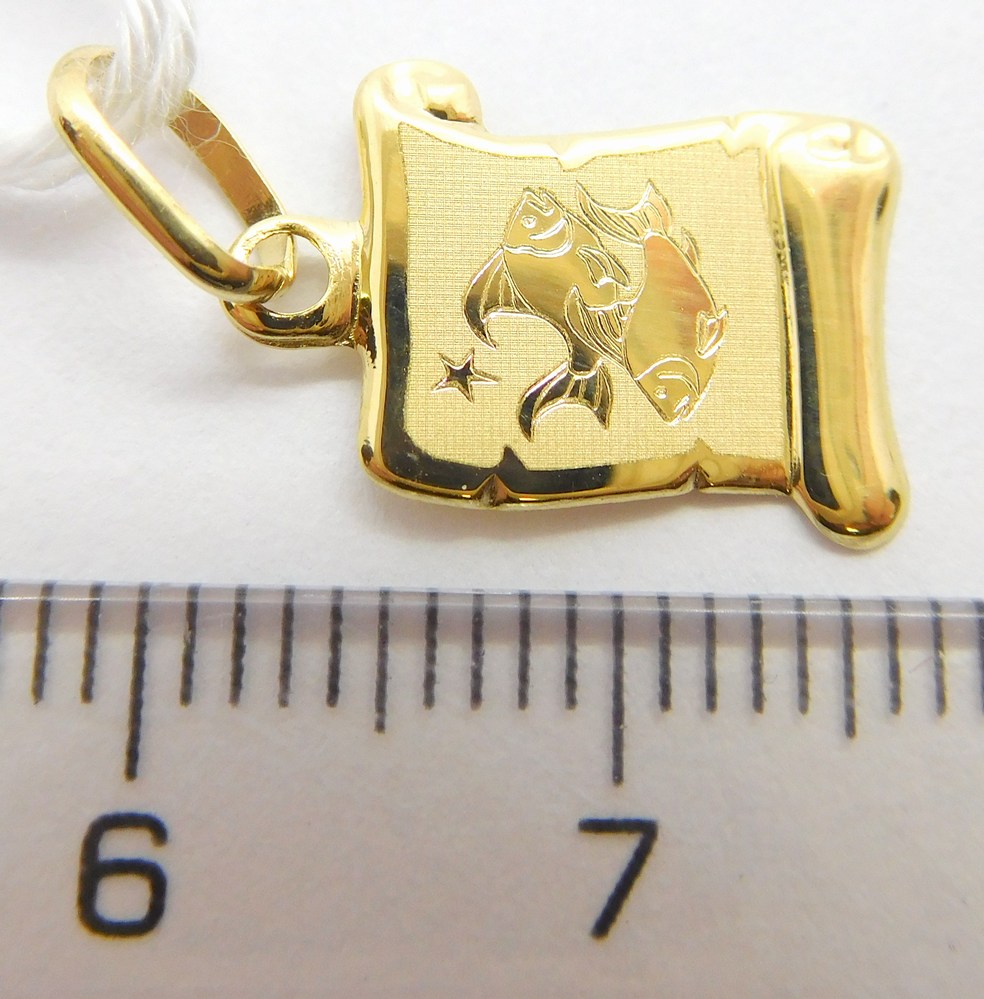 Klenoty Budín Zlatý přívěsek na pergamenu s gravírováním - znamení RYBY 585/0,34gr GUPYN-43011