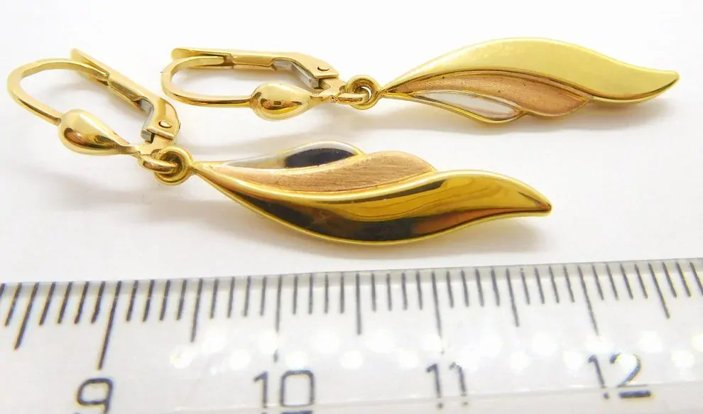 Klenoty Budín Dámské visací náušnice ze tří barev zlata s gravírováním 585/2,48gr HK2235