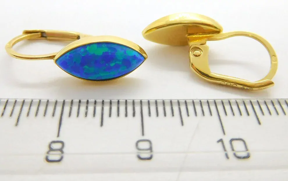 Klenoty Budín Dámské klasické mohutné náušnice s modrými opály 585/2,00gr HK2244