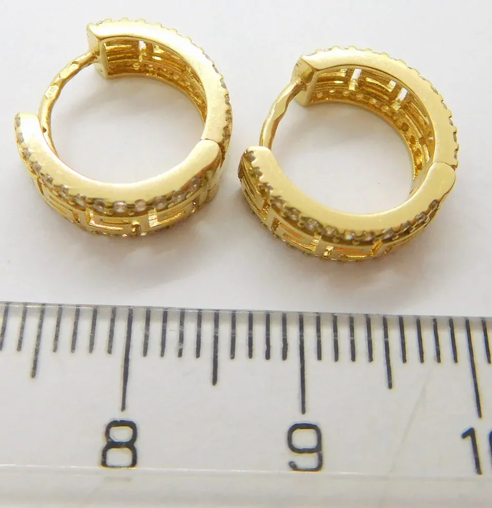 Klenoty Budín Dámské kruhové zlaté náušnice se zirkony - řecký vzor 585/2,87gr HK2243