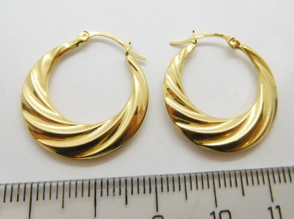 Klenoty Budín Mohutné zlaté gravírované náušnice kruhy 585/1,27gr HK2273