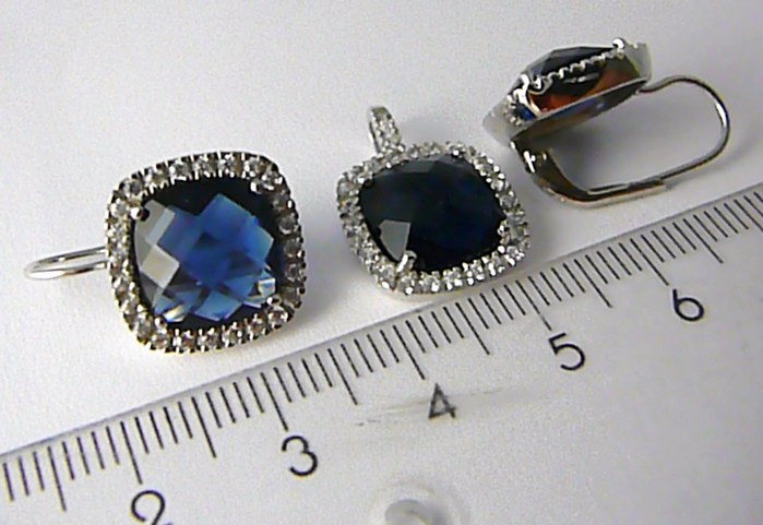 Klenoty Budín Luxusní mohutná stříbrná rhodium souprava s modrými safíry 0306591