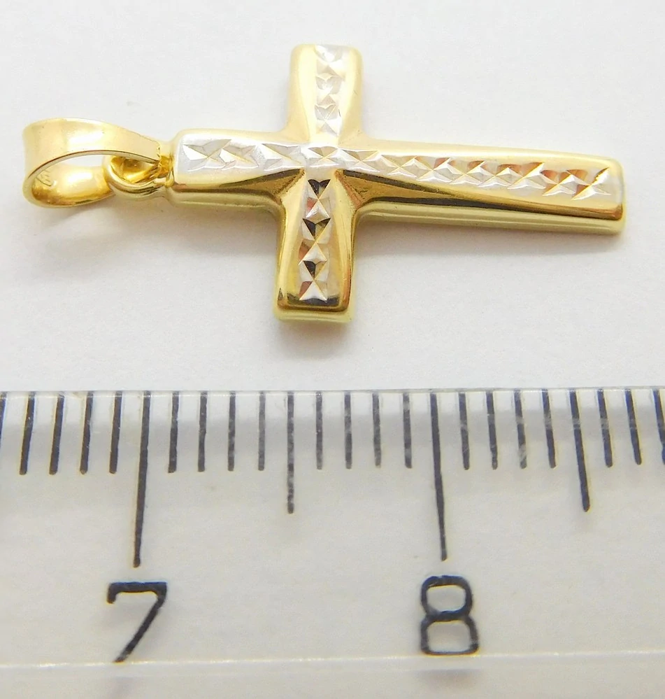 Klenoty Budín Dámský zlatý gravírovaný přívěsek křížek z bílého a žlutého zlata 585/0,66gr 02176