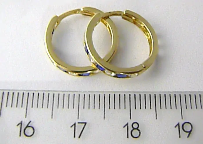 Klenoty Budín Dámské velké zlaté kruhy 14mm s modrými safíry a zirkony 585/2,01 gr HK2257