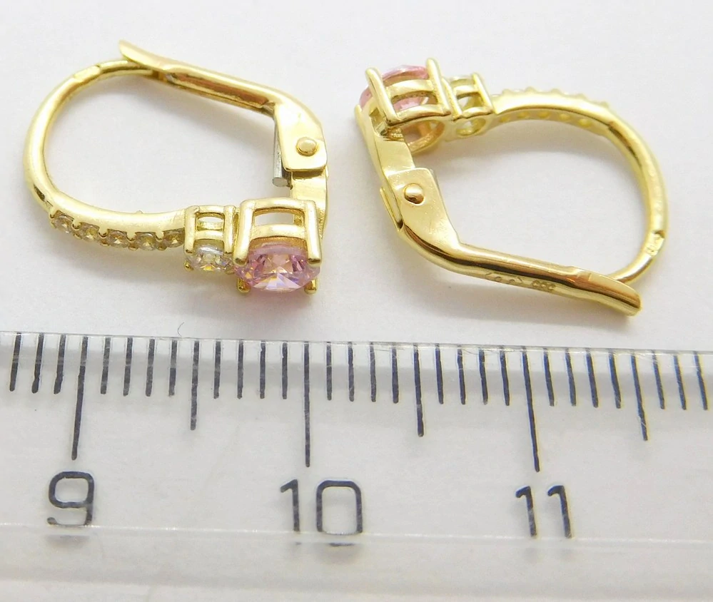 Klenoty Budín Dámské zlaté náušnice s růžovými růženíny a zirkony 585/1,89gr HK2279