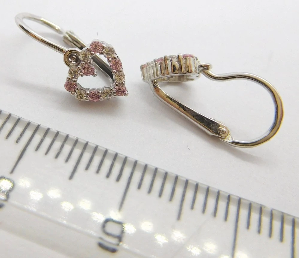 Klenoty Budín Dětské srdíčkové náušnice z bílého zlata se zirkony a růženíny 585/1,40gr HK2373